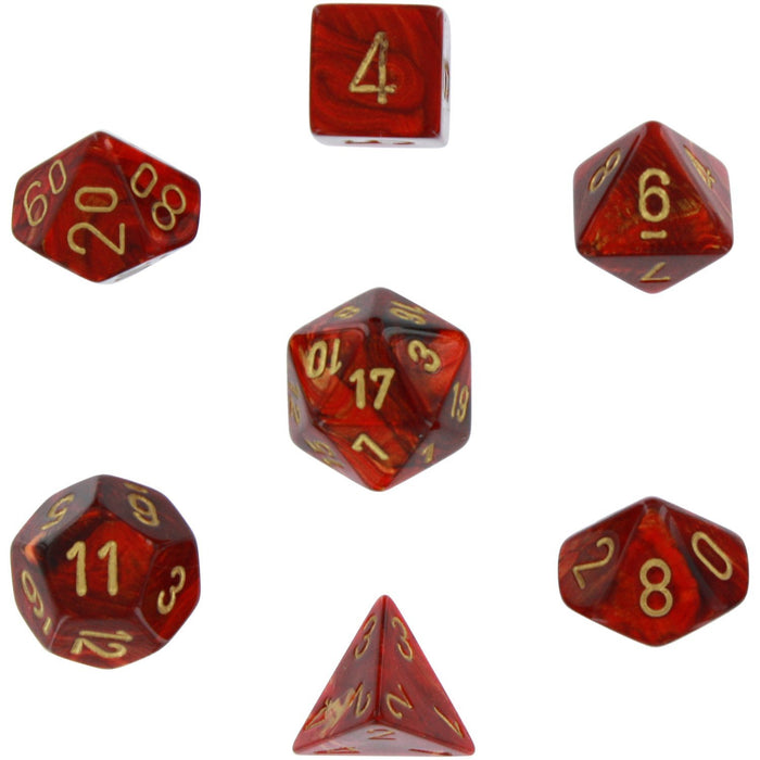Chessex Dice: Scarab, 7-Piece Sets-Scarlet w/Gold-LVLUP GAMES