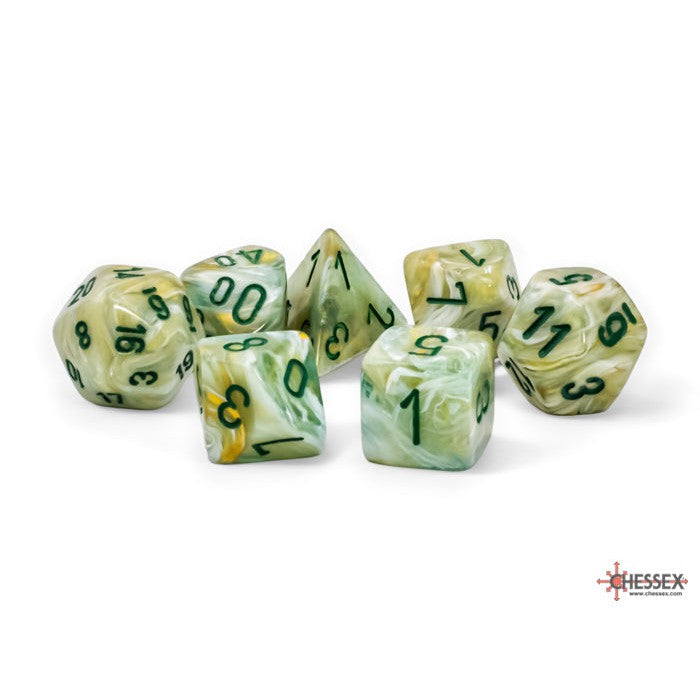 Chessex Mega-hedral 7-Die Set: Marble - Green/Dark Green