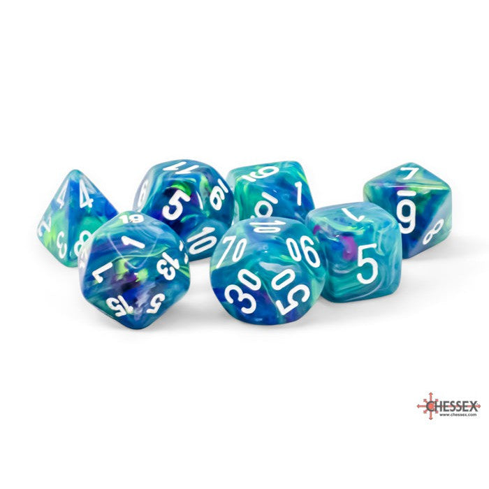 Chessex Mega-hedral 7-Die Set: Festival - Waterlily/White