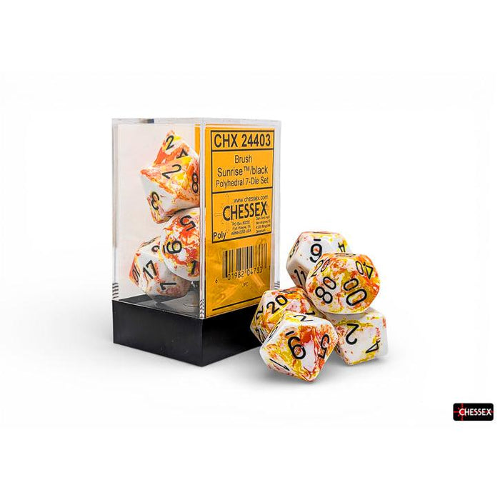 Chessex 7-Piece Sets: Brush - Sunrise/Black