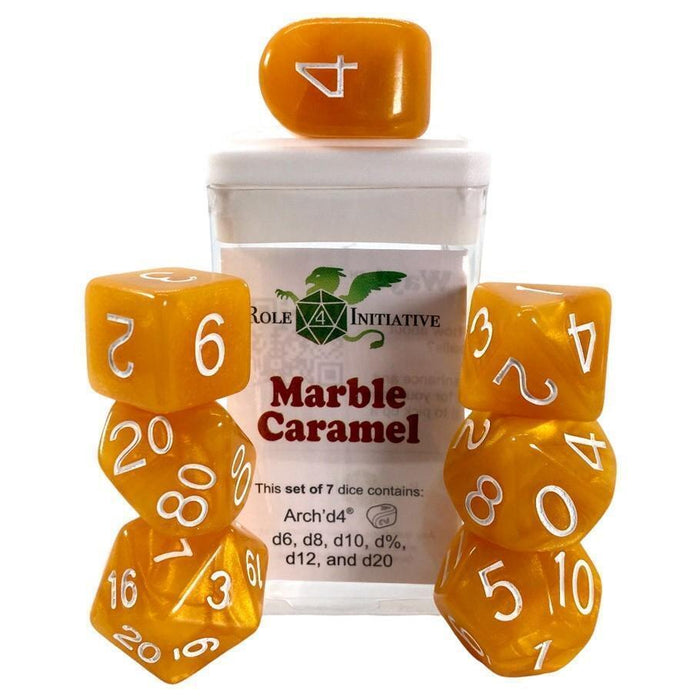 Classes & Creatures Set of 7 Dice with Arch'D4: Marble Caramel
