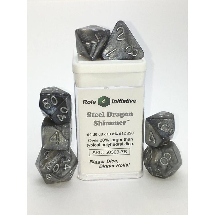 Classes & Creatures Set of 7 Dice with Arch'D4: Steel Dragon Shimmer