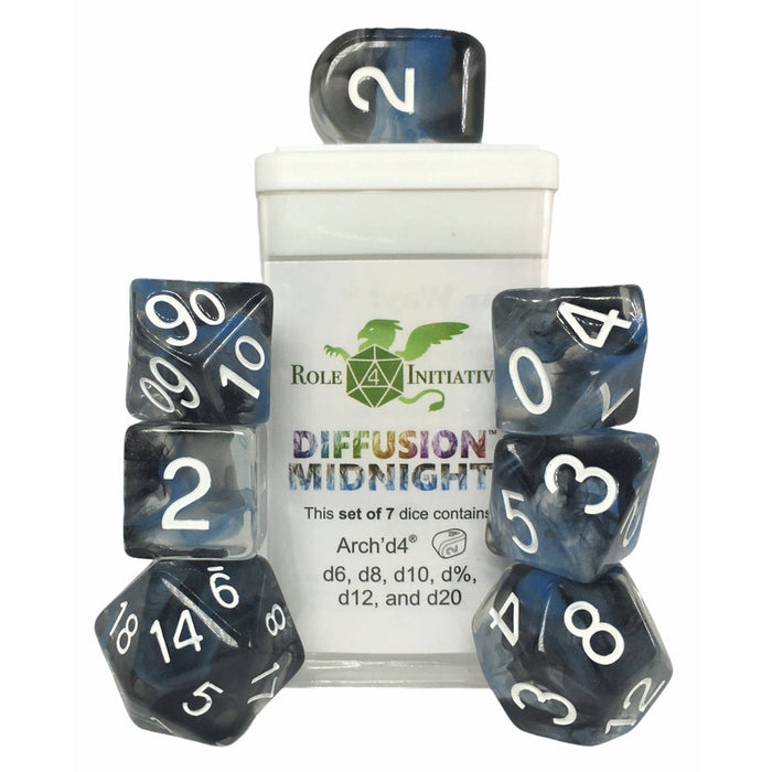 Classes & Creatures Set of 7 Dice with Arch'D4: Diffusion - Diffusion Midnight