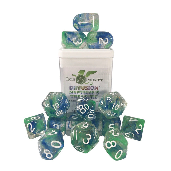 Classes & Creatures Set of 15 Dice with Arch'D4: Diffusion - Neptune's Treasure