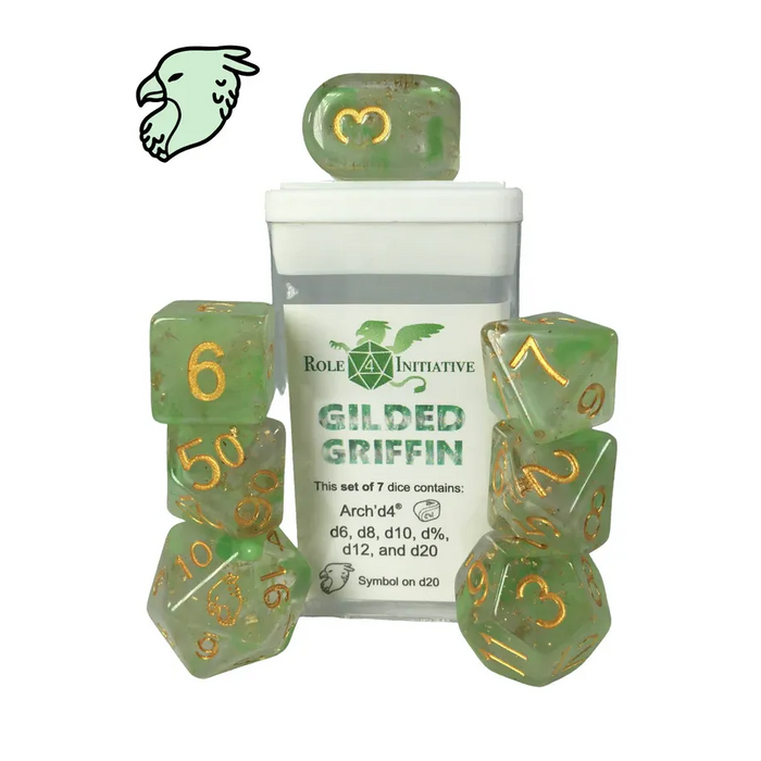 Classes & Creatures Set of 7 Dice with Arch'D4: Diffusion - Gilded Griffin with Griffin Head Symbol