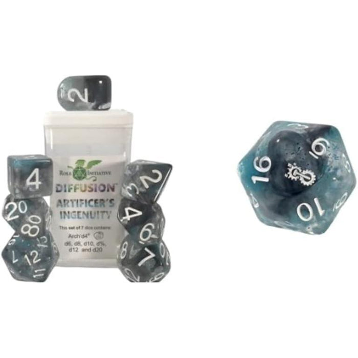 Classes & Creatures Set of 7 Dice with Arch'D4: Diffusion - Artificer's Ingenuity with Symbol