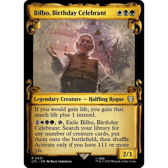 MTG R 0451 Bilbo, Birthday Celebrant (Showcase Scrolls) - Commander: The Lord of the Rings: Tales of Middle-earth (LTC)