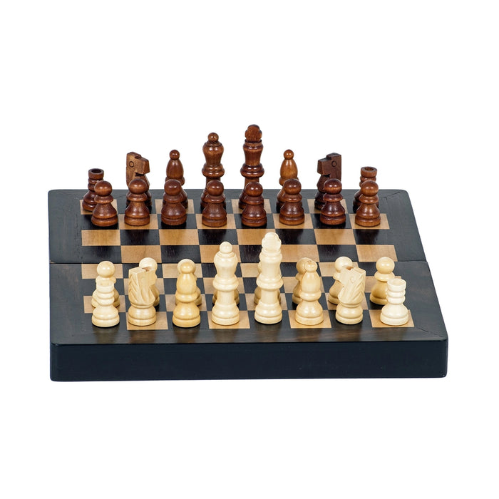 WE Games: 8" Magnetic Folding Black Stained Wood Chess Set