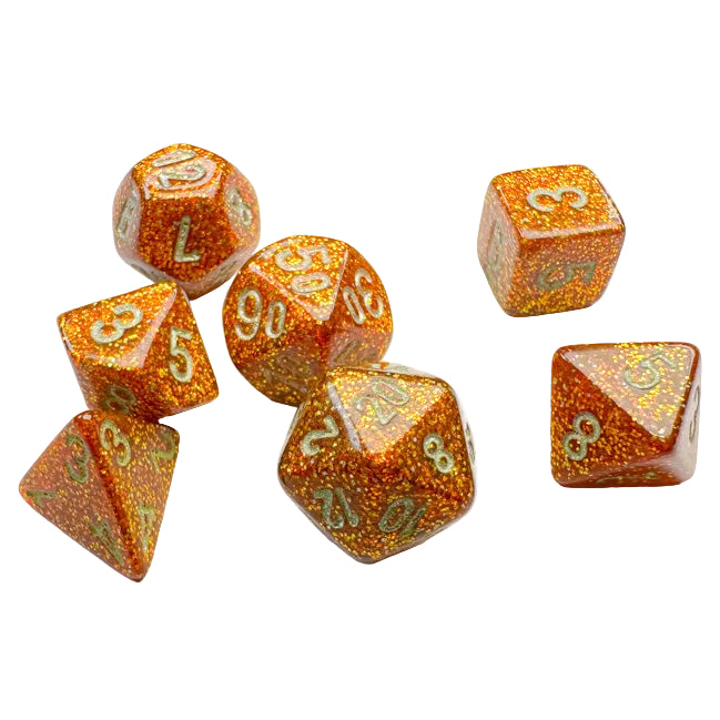 Chessex Mini-Polyhedral 7-Die Set: Glitter - Gold/Silver