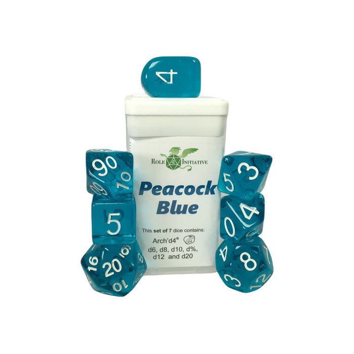 Role 4 Initiative Set of 7 Dice with Arch'D4: Peacock Blue