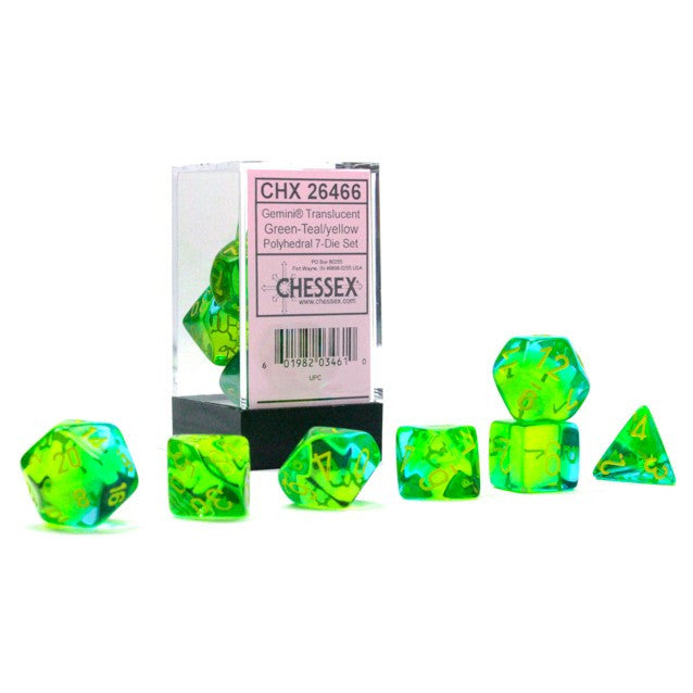 Chessex 7-Piece Sets: Gemini Translucent - Green-Teal/Yellow