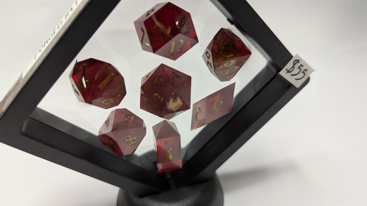Dicetownn: Hand-crafted Sharp-Edge Resin Dice (Set of 7) - Forged in Fire