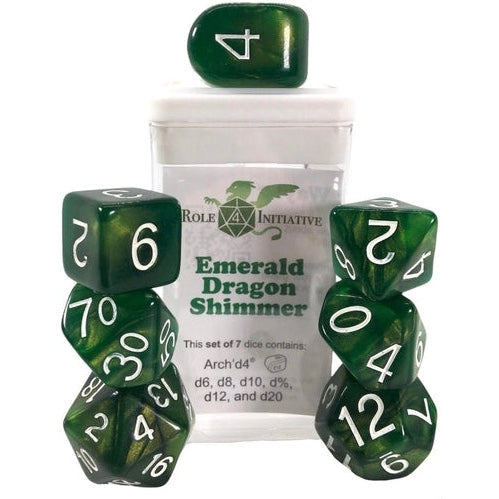 Role 4 Initiative Set of 7 Dice with Arch'D4: Emerald Dragon Shimmer