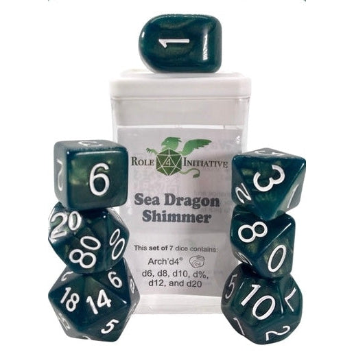 Role 4 Initiative Set of 7 Dice with Arch'D4: Sea Dragon Shimmer