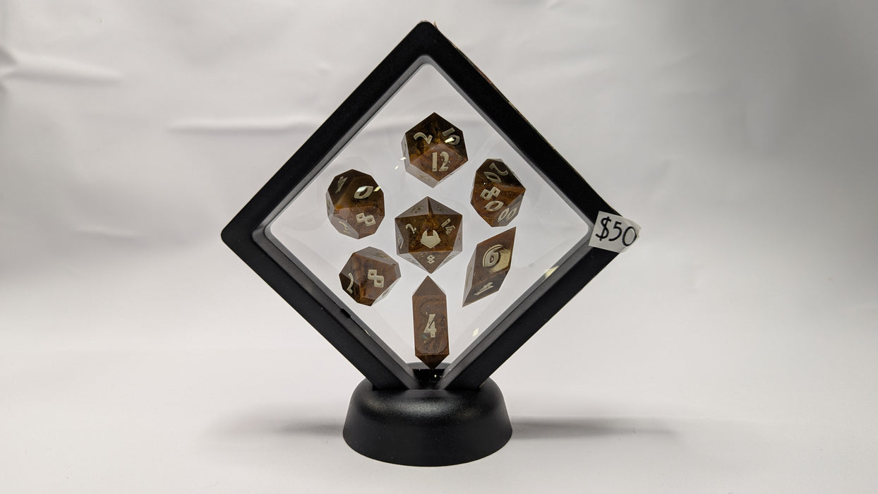 Dicetownn: Hand-crafted Sharp-Edge Resin Dice (Set of 7) - Golden Sands
