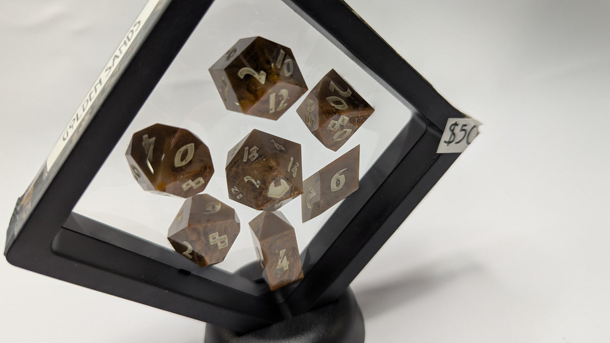 Dicetownn: Hand-crafted Sharp-Edge Resin Dice (Set of 7) - Golden Sands