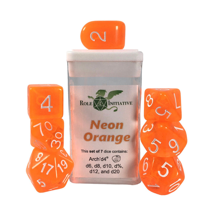 Role 4 Initiative Set of 7 Dice with Arch'D4: Neon Orange