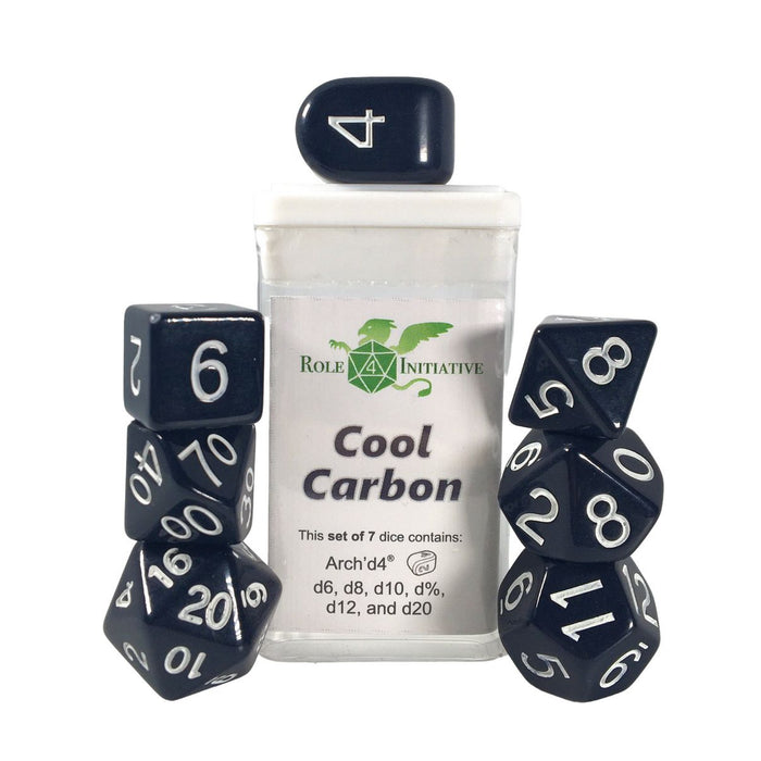 Role 4 Initiative Set of 7 Dice with Arch'D4: Cool Carbon