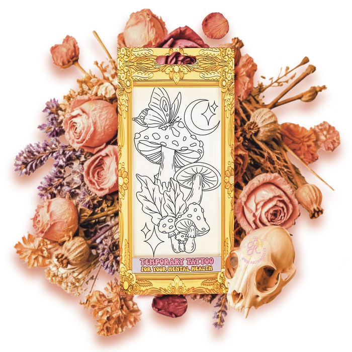 Mindful Ink: Colour-In Temporary Tattoo - Moonlit Mushrooms