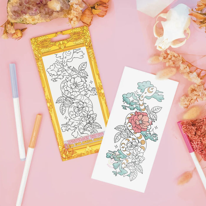 Mindful Ink: Colour-In Temporary Tattoo - Serpent Blooming