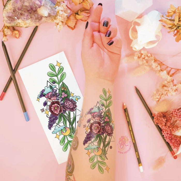 Mindful Ink: Colour-In Temporary Tattoo - Floral Sparkles