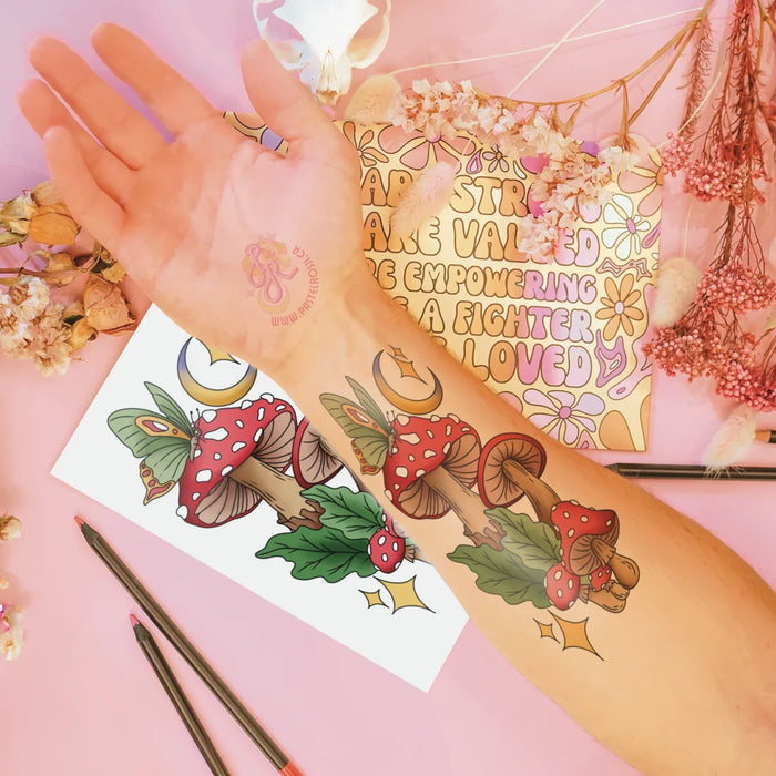 Mindful Ink: Colour-In Temporary Tattoo - Moonlit Mushrooms