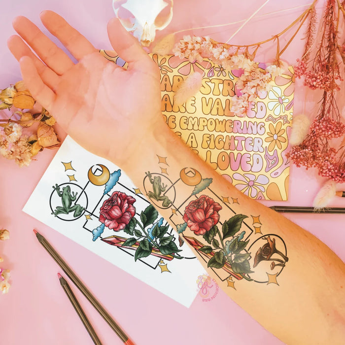 Mindful Ink: Colour-In Temporary Tattoo - Fantasy Garden