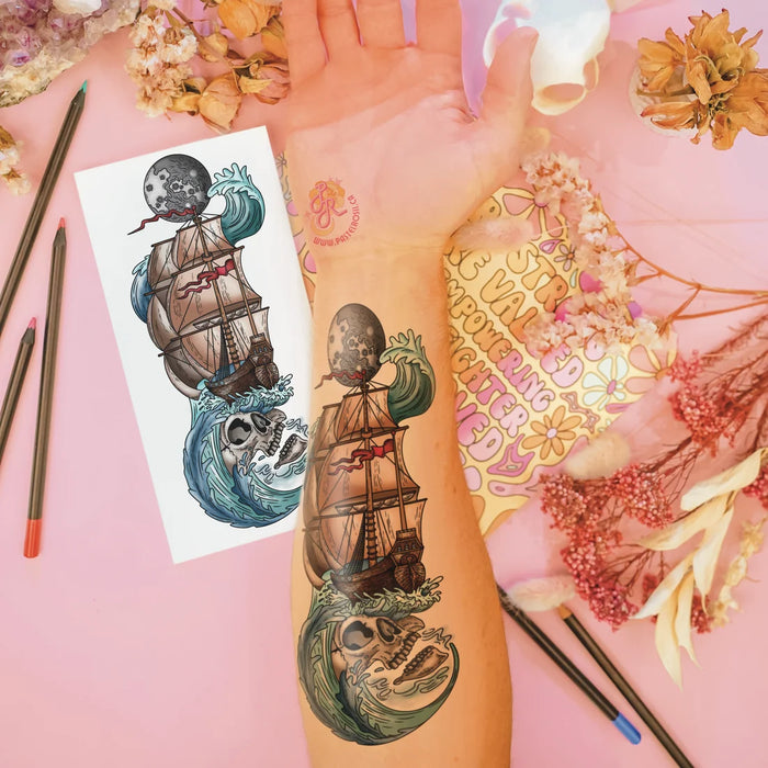 Mindful Ink: Colour-In Temporary Tattoo - Ocean Echoes