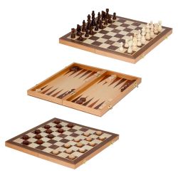 3-in-1 Classic 15" Game Set: Chess, Checkers, Backgammon