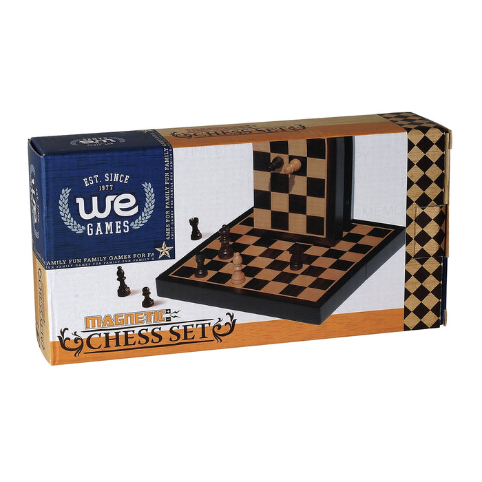 WE Games: 8" Magnetic Folding Black Stained Wood Chess Set