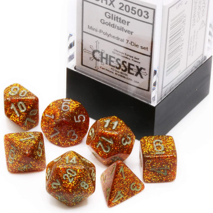 Chessex Mini-Polyhedral 7-Die Set: Glitter - Gold/Silver