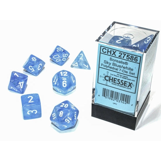 Chessex 7-Piece Set: Borealis Dice - Sky Blue/White (Luminary)