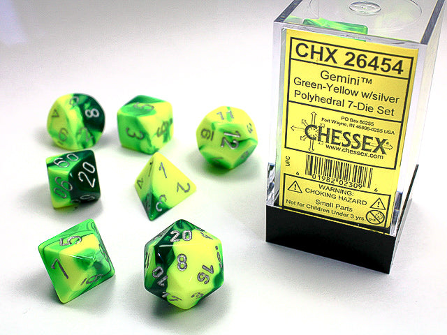 Chessex 7-Piece Sets: Gemini - Green-Yellow/Silver