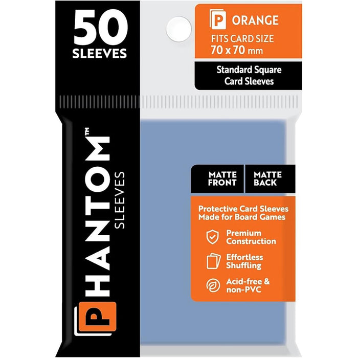 Phantom Sleeves: Orange Size 70mm x 70mm, 50ct - Matte/Matte