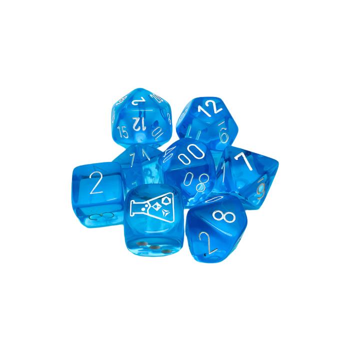 Chessex Lab Dice 7-Piece Sets: Translucent - Tropical Blue/White