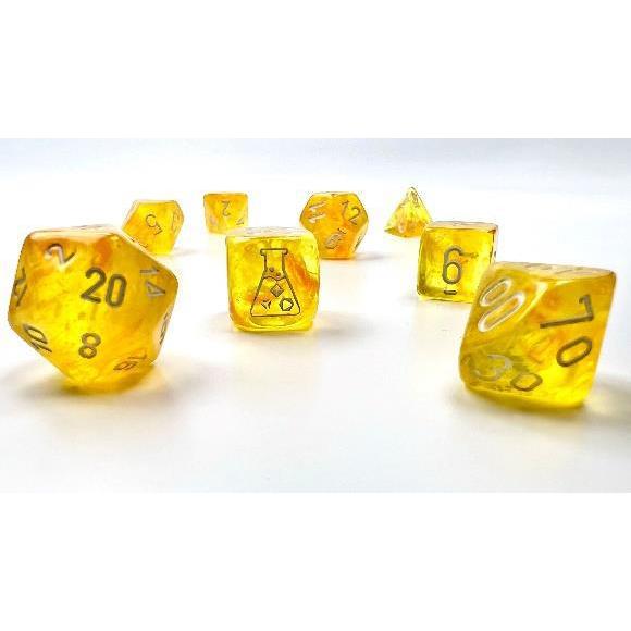 Chessex Lab Dice 7-Piece Sets: Borealis - Canary/White Luminary