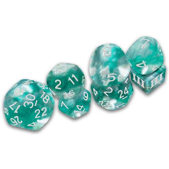 Dungeon Crawl Classics RPG Dice Set: The Caverns of Thracia Funky 7 - Thracian Azure Swirl