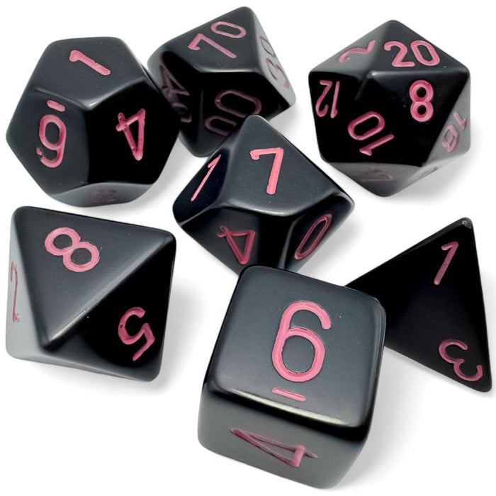 Chessex Opaque 7-Die Set: Opaque - Black/Pink