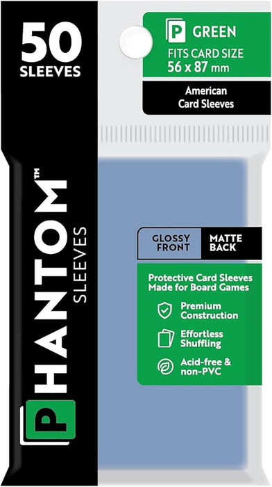 Phantom Sleeves: Green Size 56mm x 87mm, 50ct - Gloss/Matte