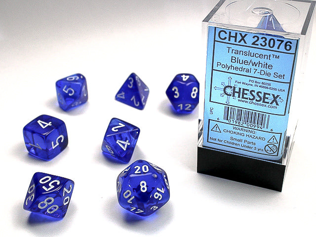 Chessex 7-Piece Sets: Translucent - Blue/White