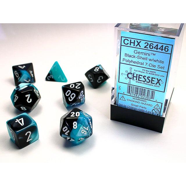 Chessex 7-Piece Sets: Gemini Dice - Black-Shell/White