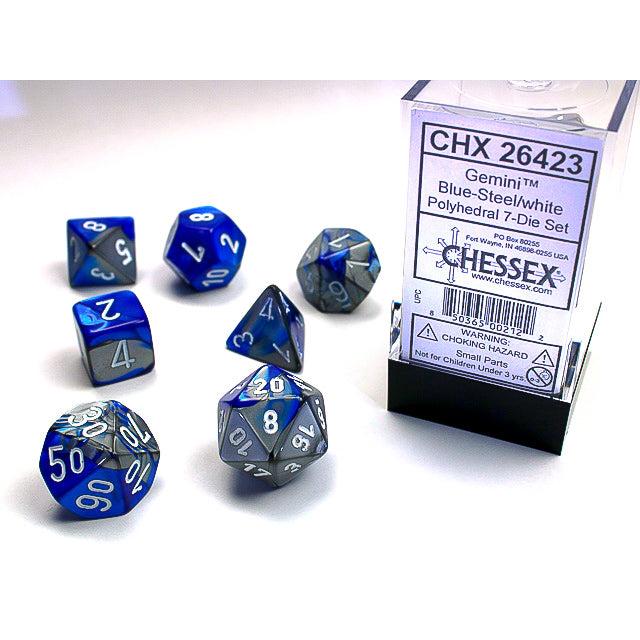Chessex 7-Piece Sets: Gemini - Blue-Steel/White