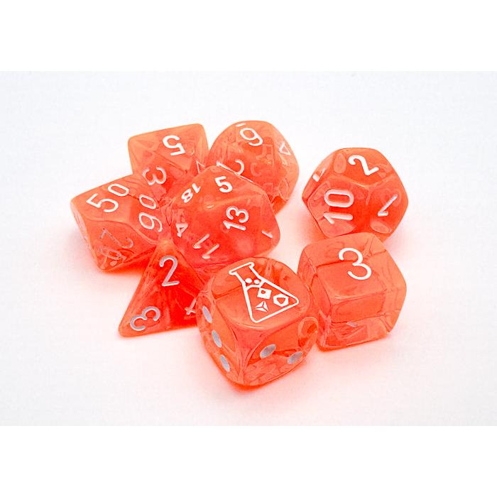 Chessex Lab Dice 7-Piece Sets: Translucent - Neon Orange/White