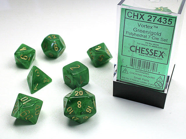 Chessex 7-Piece Sets: Vortex - Green/Gold