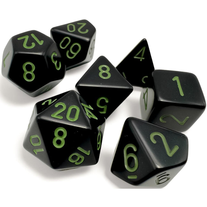 Chessex Opaque 7-Die Set: Opaque - Black/Green