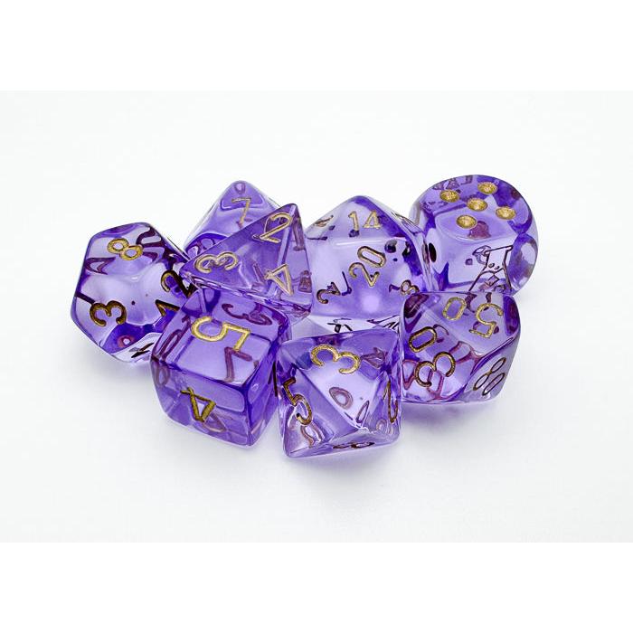 Chessex Lab Dice 7-Piece Sets: Translucent - Lavender/Gold