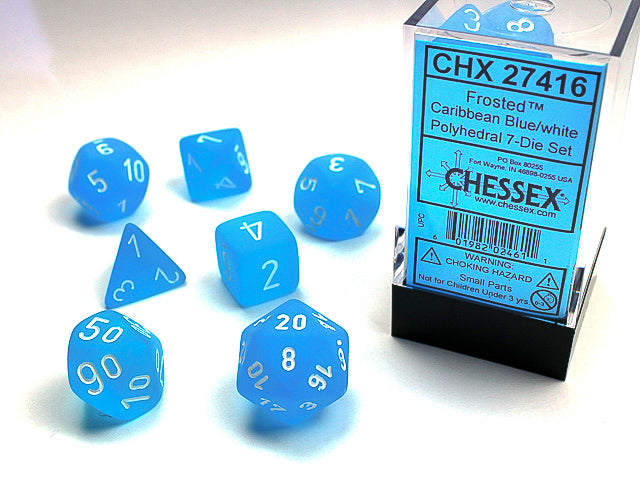 Chessex 7-Piece Sets: Frosted Dice - Caribbean Blue/White