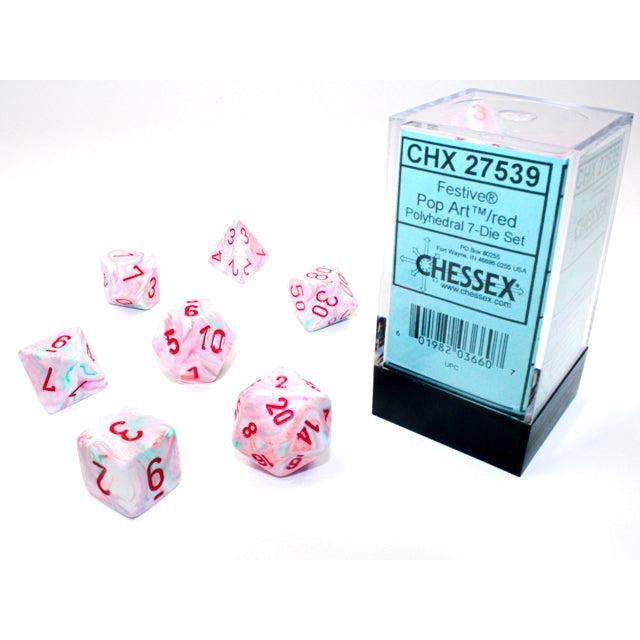 Chessex 7-Piece Sets: Festive Dice - Pop Art/Red