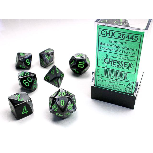 Chessex 7-Piece Sets: Gemini - Black-Grey/Green