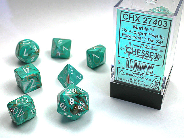 Chessex 7-Piece Sets: Marble - Oxi-Copper/White